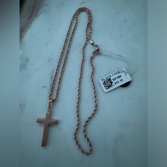 Mens Stainless Steel Rose Cross Pendant With 24"
Rope Chain - Picture 3 of 3